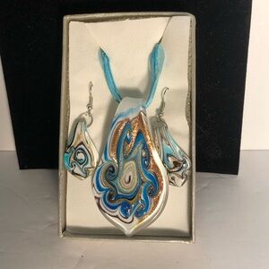 Handmade Glass Earrings and Necklace